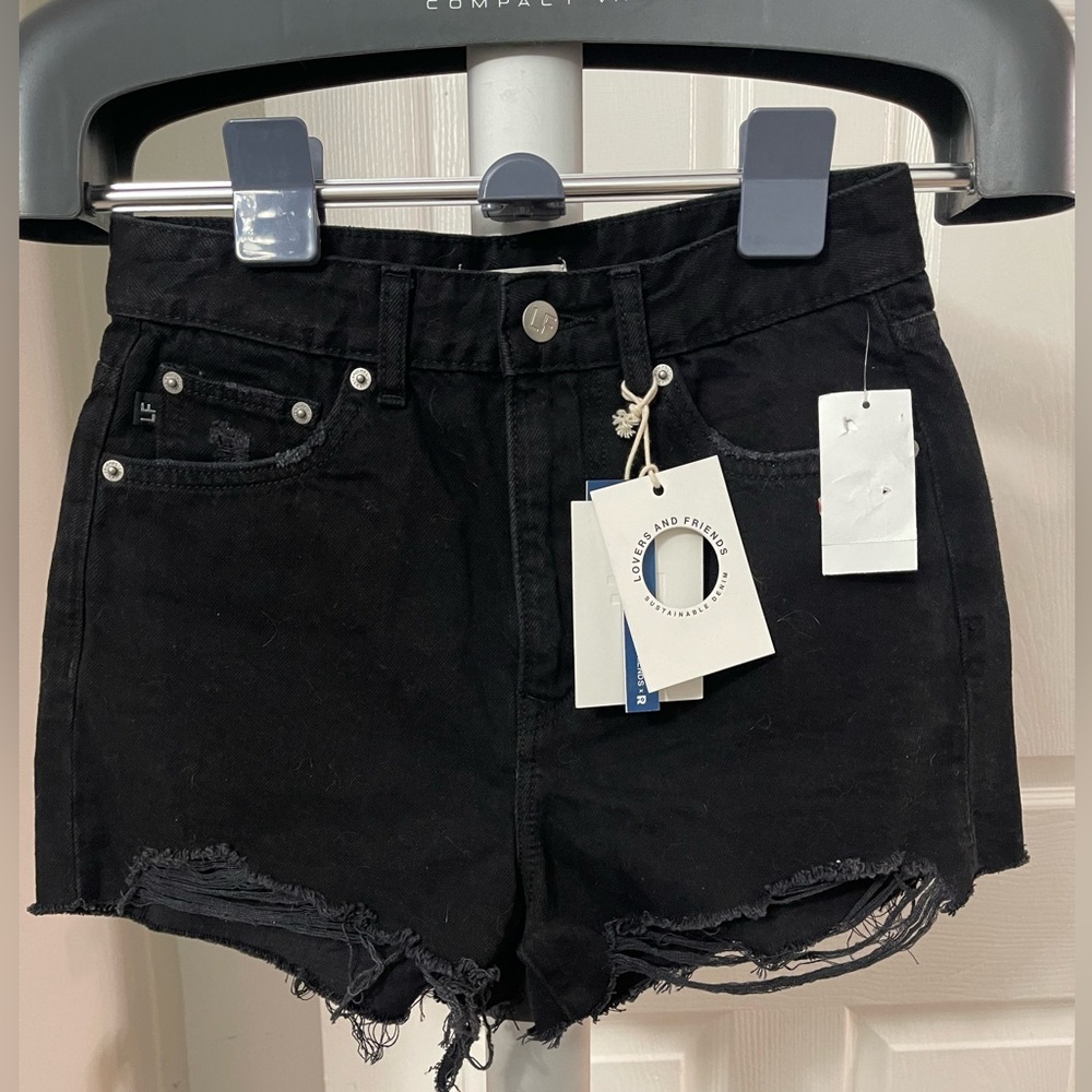 Lovers + Friends Jack High Rise Cut Off Black Distressed Jean Shorts